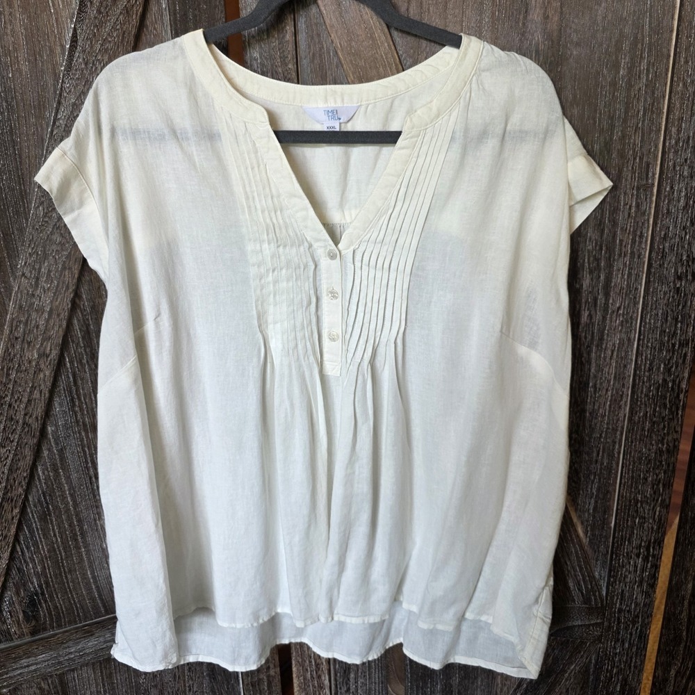 Time & Tru Shirt Women's Size XXXL (22) Ivory Pintuck Blouse Linen Blend Buttons - Picture 1 of 8